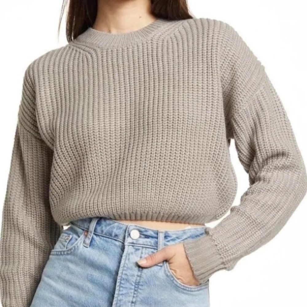 ELODIE Crewneck Cropped Sweater in‎ Grey, Size XS, NWT